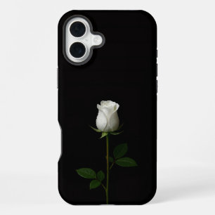 Schwarzes 4 Luxe iPhone 16 Plus, reine weiße Rose Plus Hülle