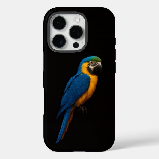Schwarzes 4 Luxe iPhone 16 Pro, Blau-Gelber Ara Case-Mate iPhone Hülle (Rückseite)