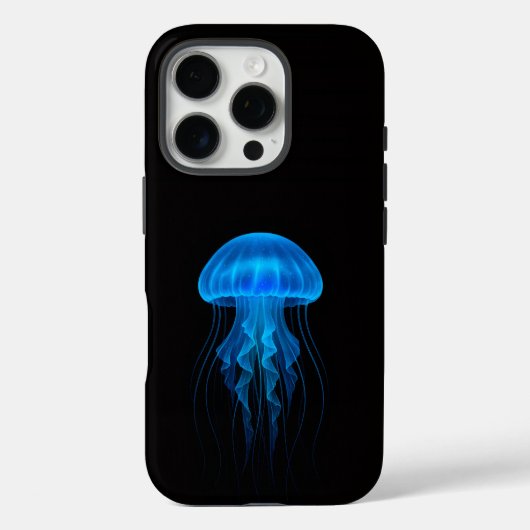 Schwarzes 4 Luxe iPhone 16 Pro, Neonblaue Qualle Case-Mate iPhone Hülle (Rückseite)