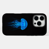 Schwarzes 4 Luxe iPhone 16 Pro, Neonblaue Qualle Case-Mate iPhone Hülle (Rückseite (Horizontal))