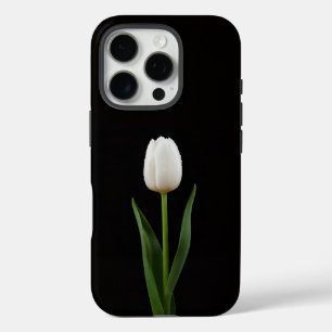 Schwarzes 4 Luxe iPhone 16 Pro, Perlenweiße Tulpe Pro Hülle