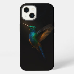 Schwarzes 4 Luxe iPhone Case, Blau-Goldener Kolibr 13 Hülle