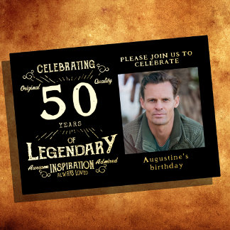 Schwarzes 50. Geburtstag Vintages Gold Folieneinladung