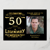 Schwarzes 50. Geburtstag Vintages Gold Folieneinladung (Vorderseite)