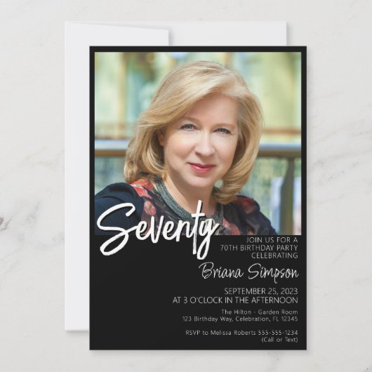 Schwarzes 70. Geburtstag Foto Einladung (Vorderseite)