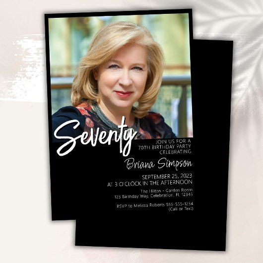 Schwarzes 70. Geburtstag Foto Einladung