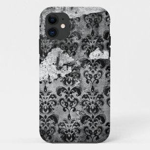 Schwarzes abgetragenes Vintage-Grunge-Damaskusmust Case-Mate iPhone Hülle