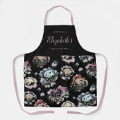 Schwarzes abstraktes Blumenmuster personalisiertes Schürze (Vorderseite)