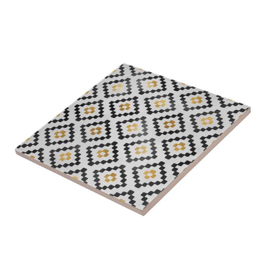 Schwarzes Abstraktes geometrisches Diamantmuster Fliese (Seite)