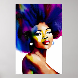 Schwarzes Afro Watercolor Portrait IV Poster