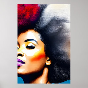 Schwarzes Afro Watercolor Portrait V Poster