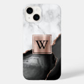 Schwarzes Agate Rose Goldweißes Marmormonogramm Case-Mate iPhone Hülle (Rückseite)
