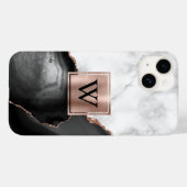 Schwarzes Agate Rose Goldweißes Marmormonogramm Case-Mate iPhone Hülle (Rückseite (Horizontal))