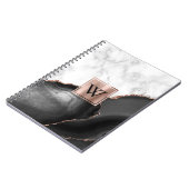 Schwarzes Agate Rose Goldweißes Marmormonogramm Notizblock (Linke Seite)