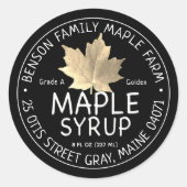Schwarzes Ahornsirup-Etikett mit Gold-Ahornleaf Runder Aufkleber (Vorderseite)