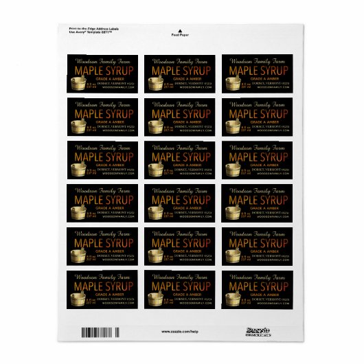 Schwarzes Ahornsirup-Etikett mit Gold-Sap-Eimer Adressaufkleber (Vorne)