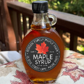 Schwarzes Ahornsirup-Etikett mit rotem Ahornleaf Runder Aufkleber