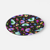 Schwarzes Alien Raumschiff Pappteller (Schrägansicht)