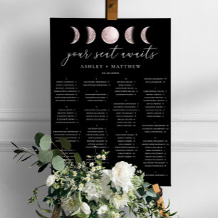 Schwarzes alphabetisches Hochzeits-Sitzplan Mond Poster