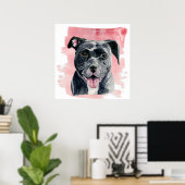 Schwarzes Amerikanisches Bulldog-Aquarellbild Poster (Heimbüro)
