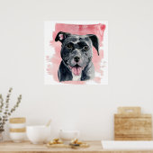 Schwarzes Amerikanisches Bulldog-Aquarellbild Poster (Küche)