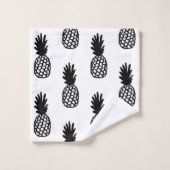 Schwarzes Ananas-Muster Badhandtuch Set (Waschlappen)