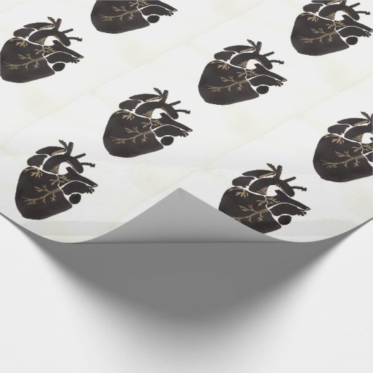 Schwarzes anatomisches Herz Geschenkpapier (Ecke)