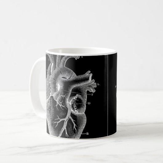 Schwarzes anatomisches Herz Kaffeetasse (Vorderseite Links)