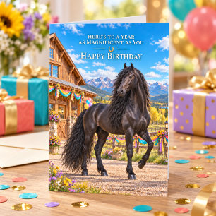 Schwarzes Andalusier Montana Ranch Geburtstag Karte