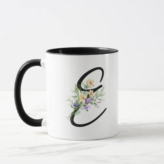 Schwarzes Anfangsskript "E" Wasserfarben Blume Gir Tasse (Links)