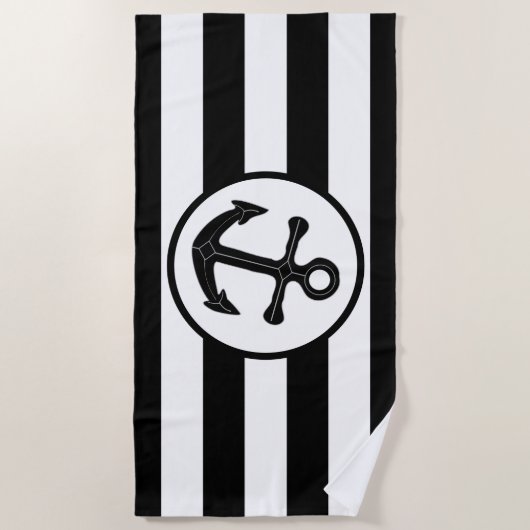 Schwarzes Ankerdesign gestreift Strandtuch (Vorderseite)