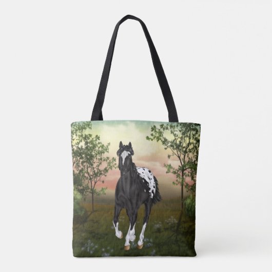 Schwarzes Appaloosa-Pferd Tasche (Rückseite)