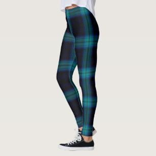 Schwarzes Aquaaquamariner blauer großer Tartan Leggings