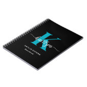 Schwarzes Aquamarines Monogramm-Sketchbook Notizblock (Linke Seite)