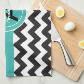 Schwarzes aquamarines Zickzack Geschirrtuch (Viertel Falte)