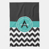 Schwarzes aquamarines Zickzack Geschirrtuch (Vertikal)