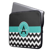 Schwarzes aquamarines Zickzack Laptopschutzhülle (Vorderseite Links)