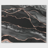 Schwarzes Aquarell Agate Imitate Rose Gold Glitzer Geschenkpapier (Flach)