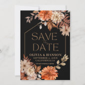 Schwarzes Aquarell Blumenmuster Foto Hochzeit im H Save The Date (Vorderseite)