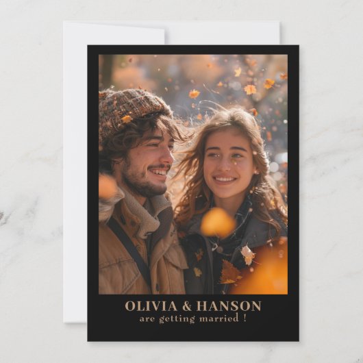 Schwarzes Aquarell Blumenmuster Foto Hochzeit im H Save The Date (Rückseite)