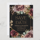 Schwarzes Aquarell Blumenmuster Foto Hochzeit im H Save The Date (Vorderseite)