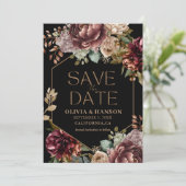 Schwarzes Aquarell Blumenmuster Foto Hochzeit im H Save The Date (Stehend Vorderseite)
