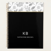 Schwarzes Aquarell-Blumenmuster Stylisch 2026 Planer (Vorderseite)