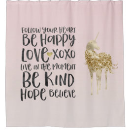 Schwarzes Aquarell Inspirational Gold Unicorn Duschvorhang