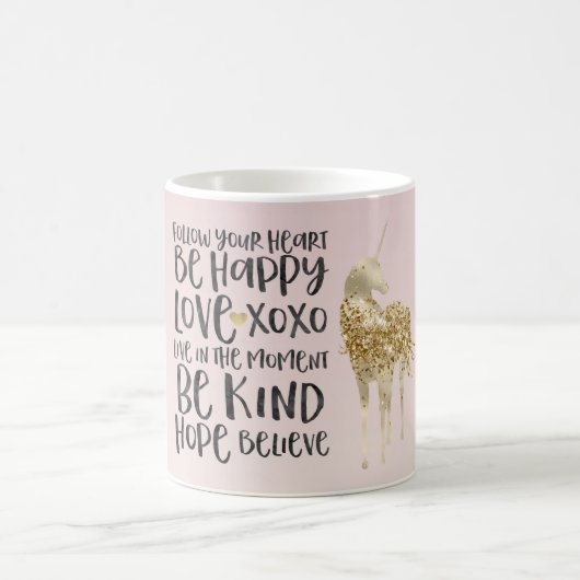 Schwarzes Aquarell Inspirational Gold Unicorn Kaffeetasse (Mittel)