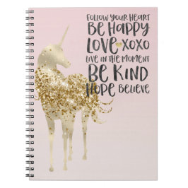 Schwarzes Aquarell Inspirational Gold Unicorn Notizblock