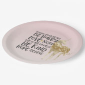 Schwarzes Aquarell Inspirational Gold Unicorn Pappteller (Schrägansicht)