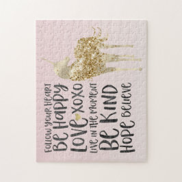 Schwarzes Aquarell Inspirational Gold Unicorn Puzzle