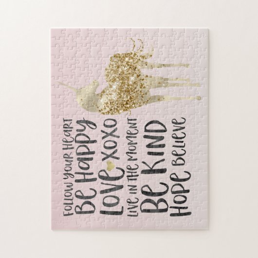 Schwarzes Aquarell Inspirational Gold Unicorn Puzzle (Vertikal)