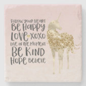 Schwarzes Aquarell Inspirational Gold Unicorn Steinuntersetzer (Vorderseite)